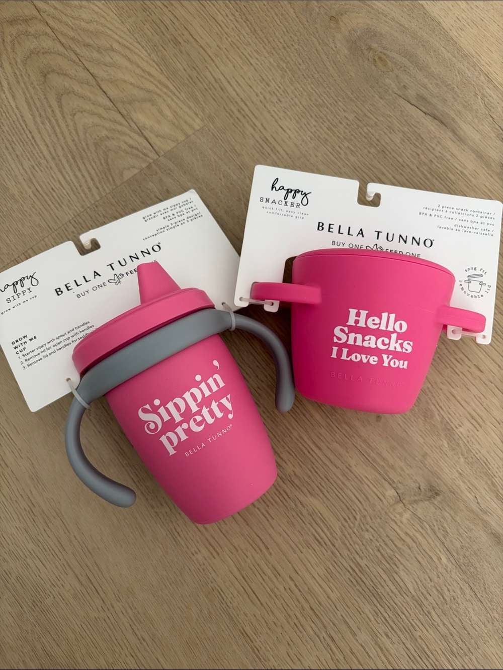 Bella Tunno Kids Pink Snack Cup & Sippy Cup Set - Hello Snacks / Sippin' Pretty